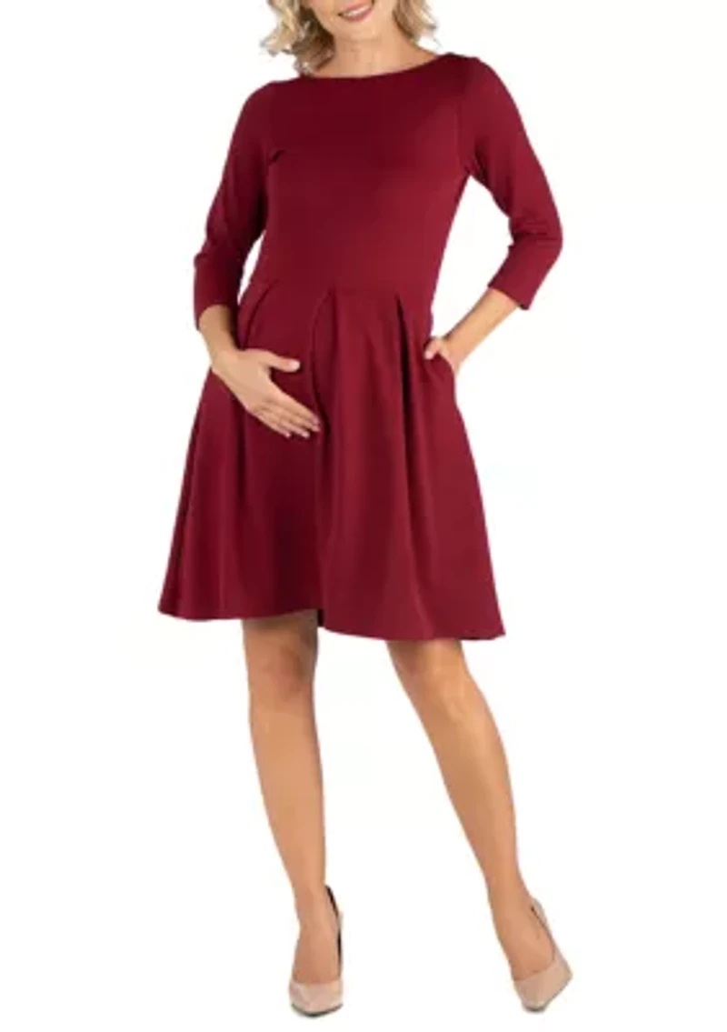 Maternity Knee Length Fit and Flare Dress With Pockets