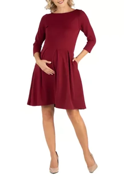 Maternity Knee Length Fit and Flare Dress With Pockets