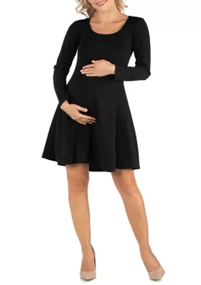 Maternity  Simple Long Sleeve Knee Length Flared Dress