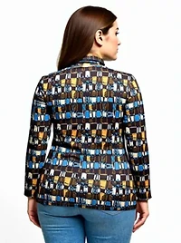 Womens Plus Mock Neck Long Sleeve Printed Top