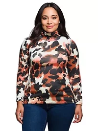Womens Plus Long Sleeve Turtleneck Top Animal Print