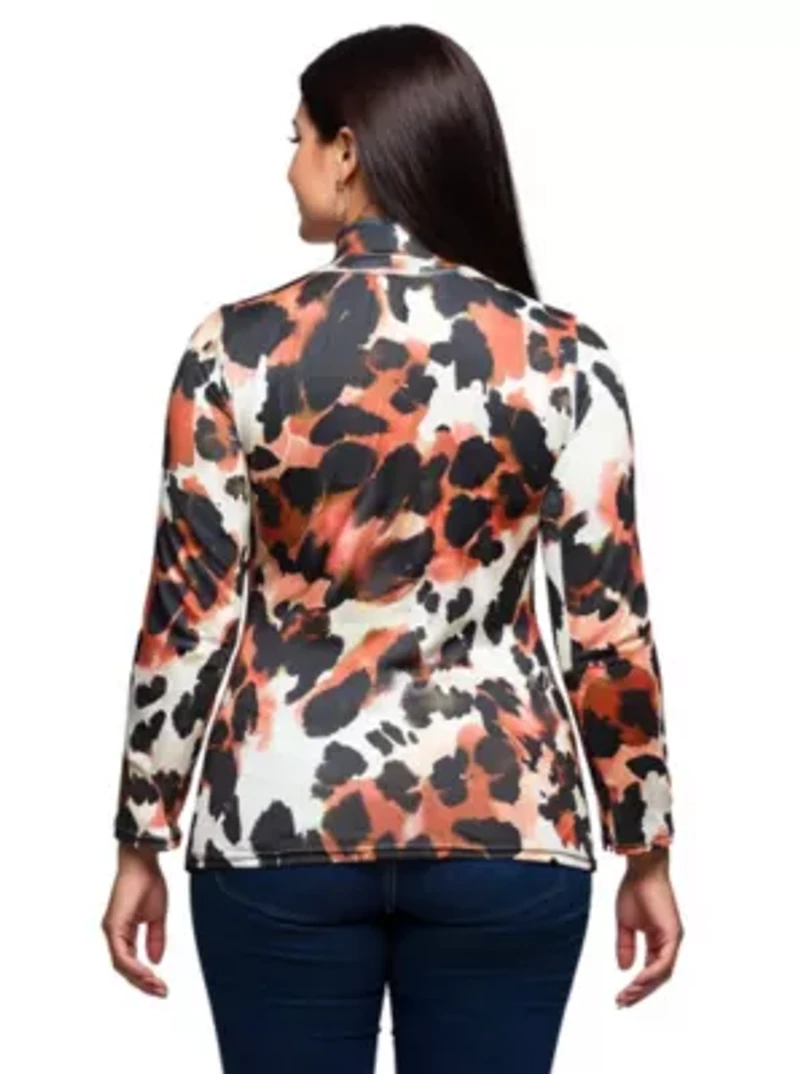 Womens Plus Long Sleeve Turtleneck Top Animal Print