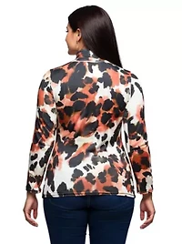 Womens Plus Long Sleeve Turtleneck Top Animal Print