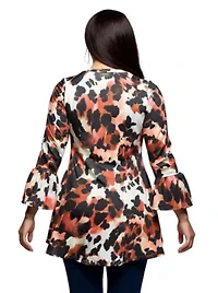Womens Plus Scoop Neck Bell Sleeve Tunic Top Animal Print