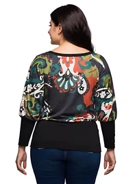 Womens Plus Paisley Multicolor Print Dolman Sleeve Banded Top