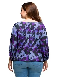 Womens Plus Purple Animal Print Boat Neck Dolman Sleeve Top