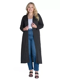 Plus Long Duster Open Front Knit Cardigan