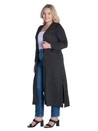 Plus Long Duster Open Front Knit Cardigan