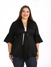 Womens Plus Tie Front Bell Sleeve Cardigan