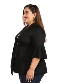 Womens Plus Tie Front Bell Sleeve Cardigan