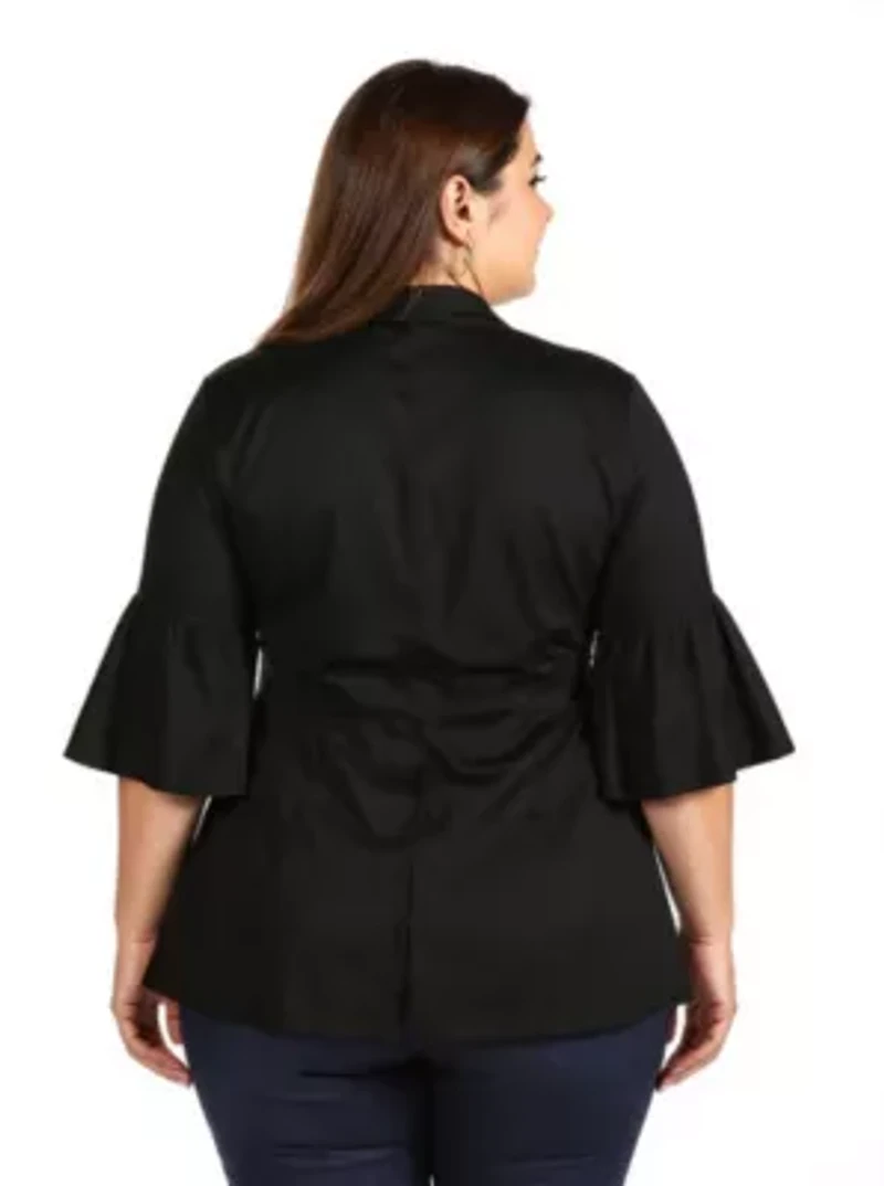 Womens Plus Tie Front Bell Sleeve Cardigan