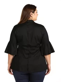 Womens Plus Tie Front Bell Sleeve Cardigan