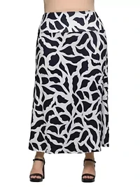 Plus Black and White Print Elastic Waist A Line Maxi Skirt