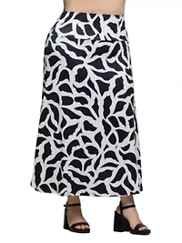 Plus Black and White Print Elastic Waist A Line Maxi Skirt