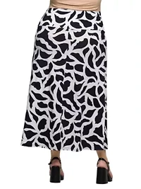 Plus Black and White Print Elastic Waist A Line Maxi Skirt