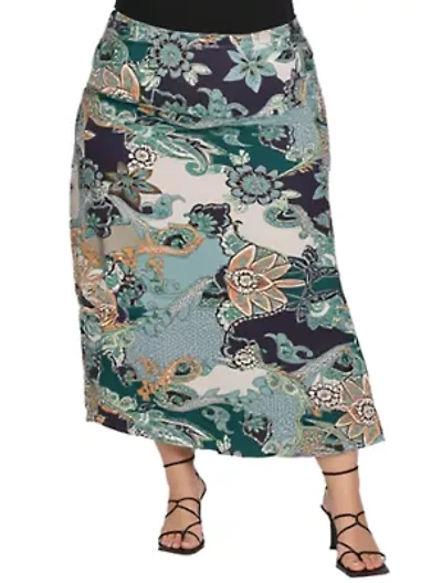 Womens Plus Green Paisley Print Maxi Skirt