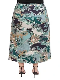 Womens Plus Green Paisley Print Maxi Skirt