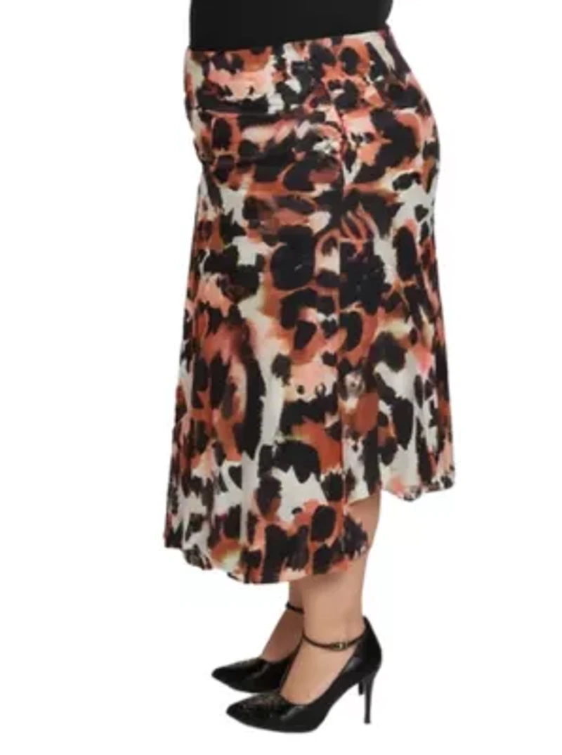 Womens Plus Animal Print Elastic Waist Maxi Skirt