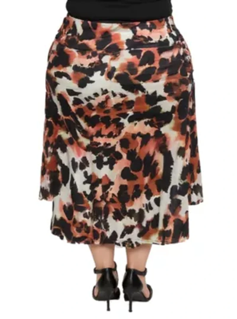 Womens Plus Animal Print Elastic Waist Maxi Skirt