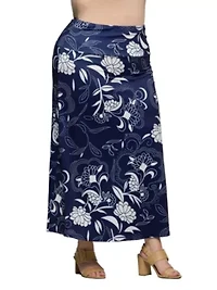 Plus Navy Floral Print Elastic Waist A Line Maxi Skirt