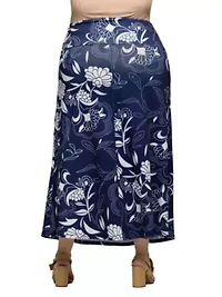 Plus Navy Floral Print Elastic Waist A Line Maxi Skirt
