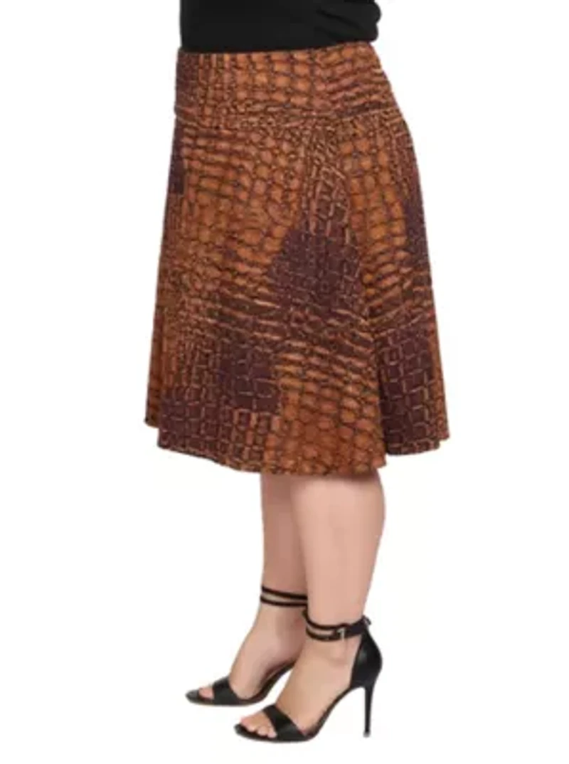 Womens Plus Brown Geometric Print Knee Length Skirt