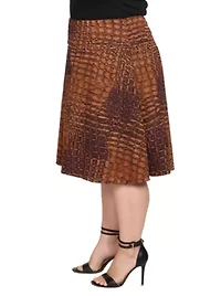 Womens Plus Brown Geometric Print Knee Length Skirt