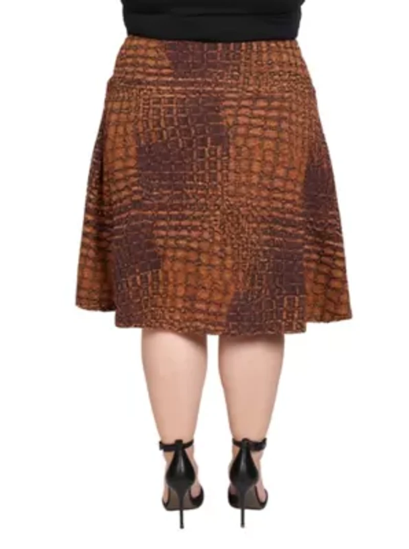 Womens Plus Brown Geometric Print Knee Length Skirt