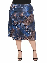 Womens Plus Blue Animal Print Knee Length Skirt