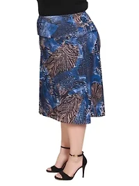 Womens Plus Blue Animal Print Knee Length Skirt