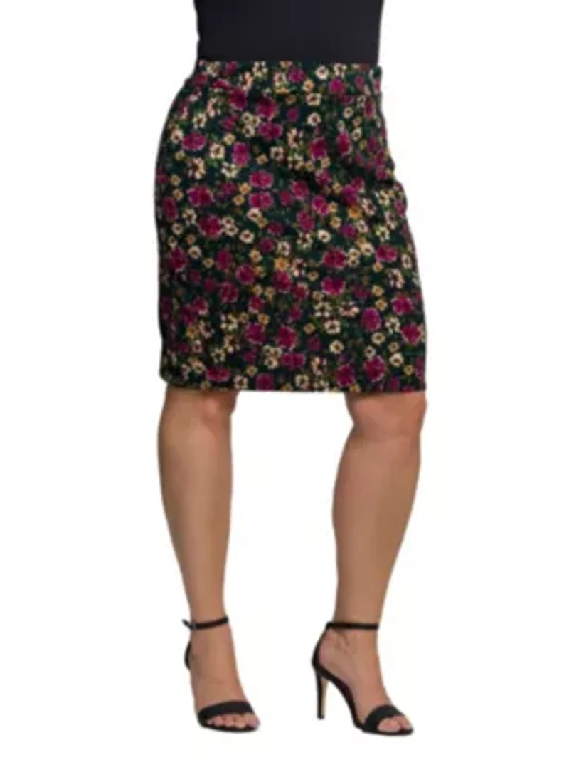 Womens Plus Floral Print Knee Length Pencil Skirt