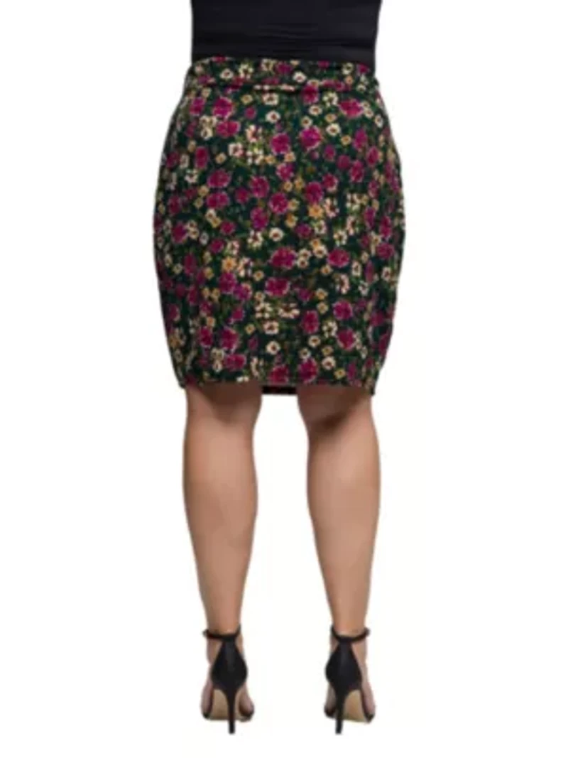 Womens Plus Floral Print Knee Length Pencil Skirt