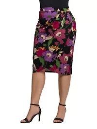 Womens Plus Black Multi Floral Print Midi Pencil Skirt