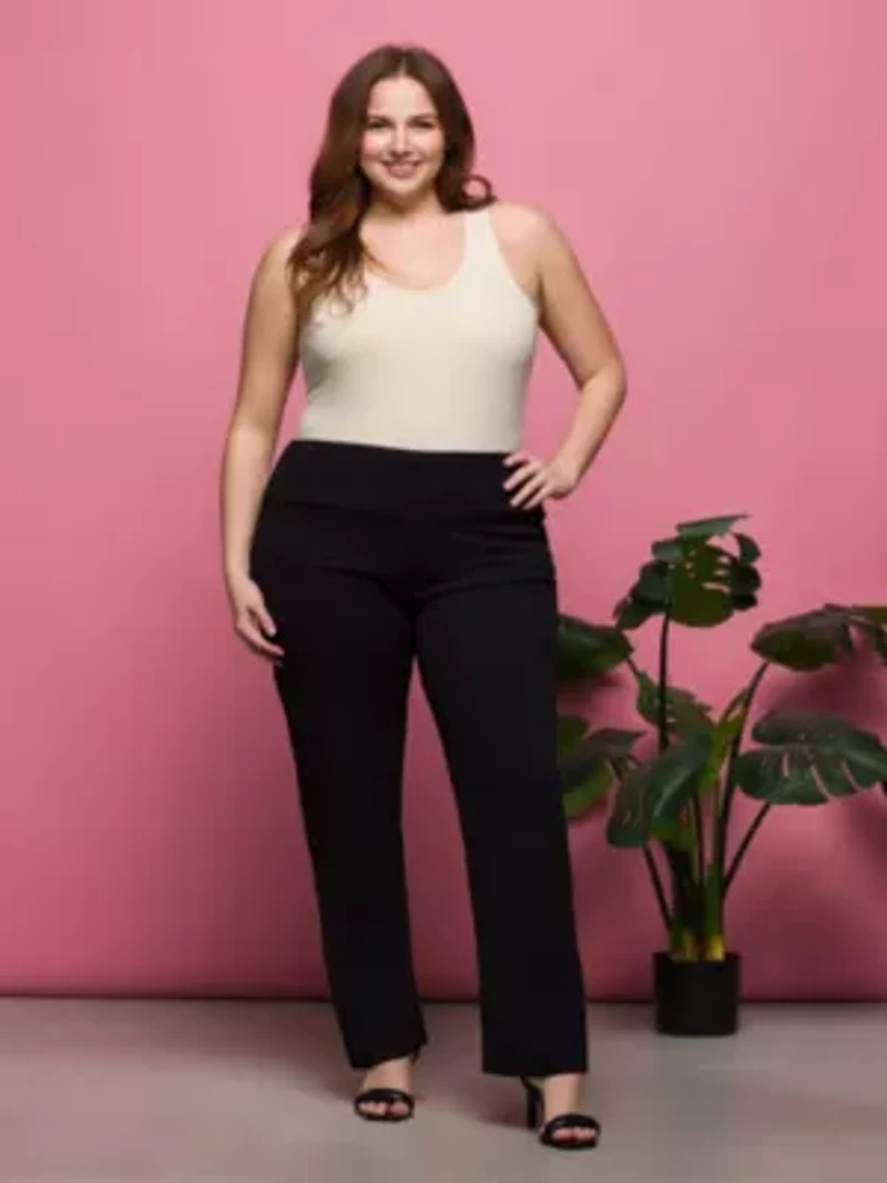 24seven Comfort Apparel Plus Comfortable Stretch High Waist Dress Pants