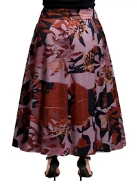Womens Plus Fall Floral Print Maxi Skirt with Buckle Waist