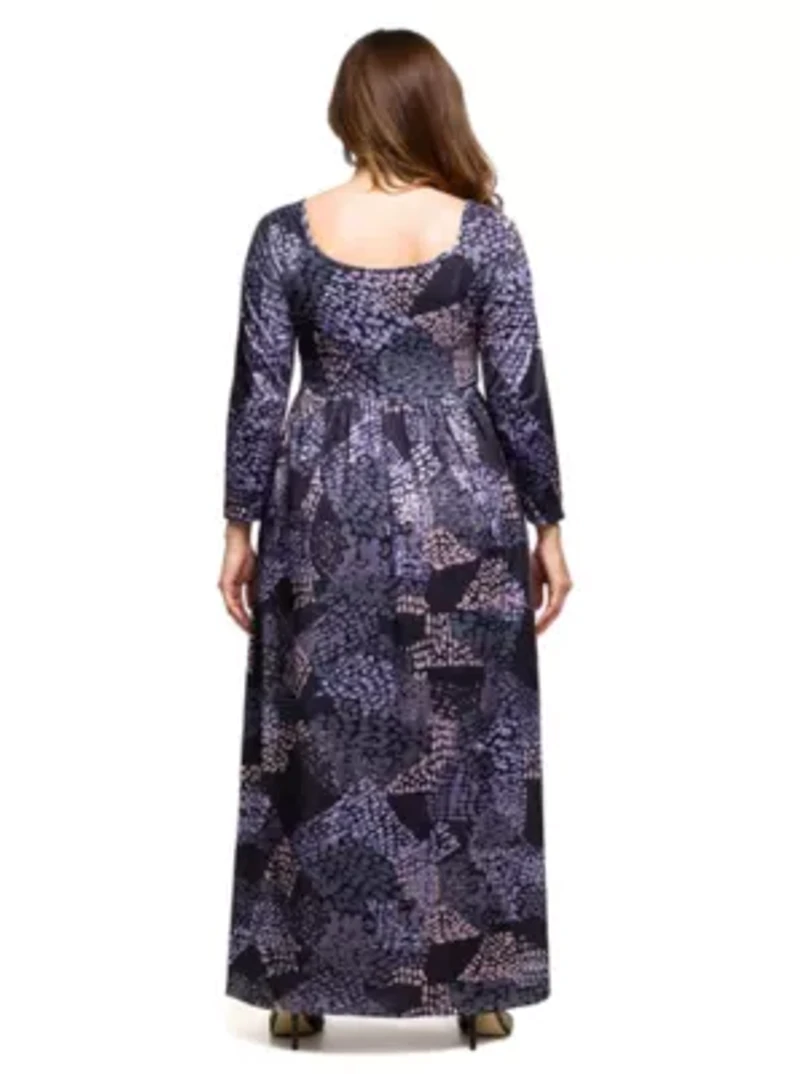 Womens Plus Long Sleeve Empire Waist Maxi Dress Grey Print