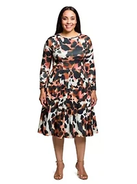 Womens Plus Long Sleeve Midi Dress Animal Print