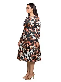 Womens Plus Long Sleeve Midi Dress Animal Print