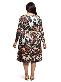 Womens Plus Long Sleeve Midi Dress Animal Print
