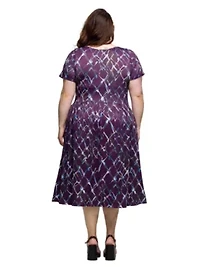 Plus Purple Print Short Sleeve Pleated Flare Midi Pocket Dress