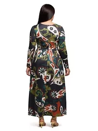 Womens Plus Paisley Print Long Sleeve Wrap Maxi Dress