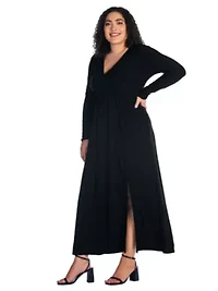 Plus Long Sleeve V Neck Side Slit Maxi Dress