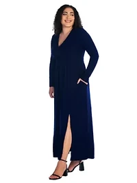 Plus Long Sleeve V Neck Side Slit Maxi Dress