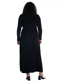 Plus Long Sleeve V Neck Side Slit Maxi Dress