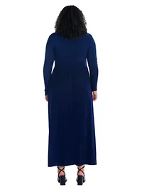 Plus Long Sleeve V Neck Side Slit Maxi Dress