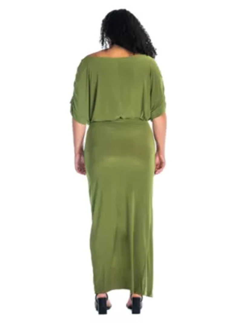 Plus Boat Neck Batwing Sleeve Slit Maxi Dress