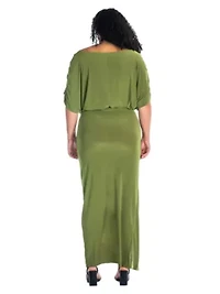 Plus Boat Neck Batwing Sleeve Slit Maxi Dress