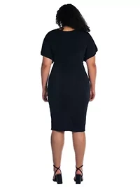 Plus Short Sleeve V Neck Twist Front Split Hem Dress