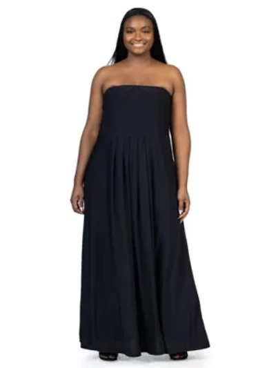 Plus Pleated A Line Strapless Maxi Dress With Pockets