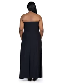 Plus Pleated A Line Strapless Maxi Dress With Pockets